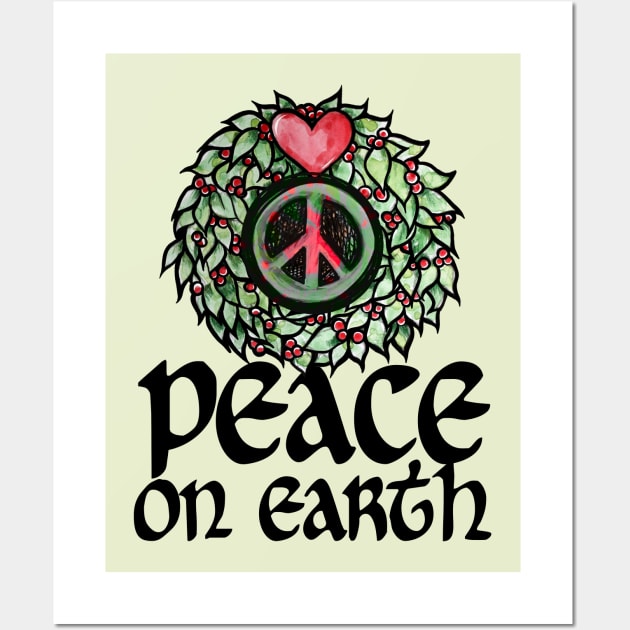 Peace on Earth Love Wreath Wall Art by bubbsnugg